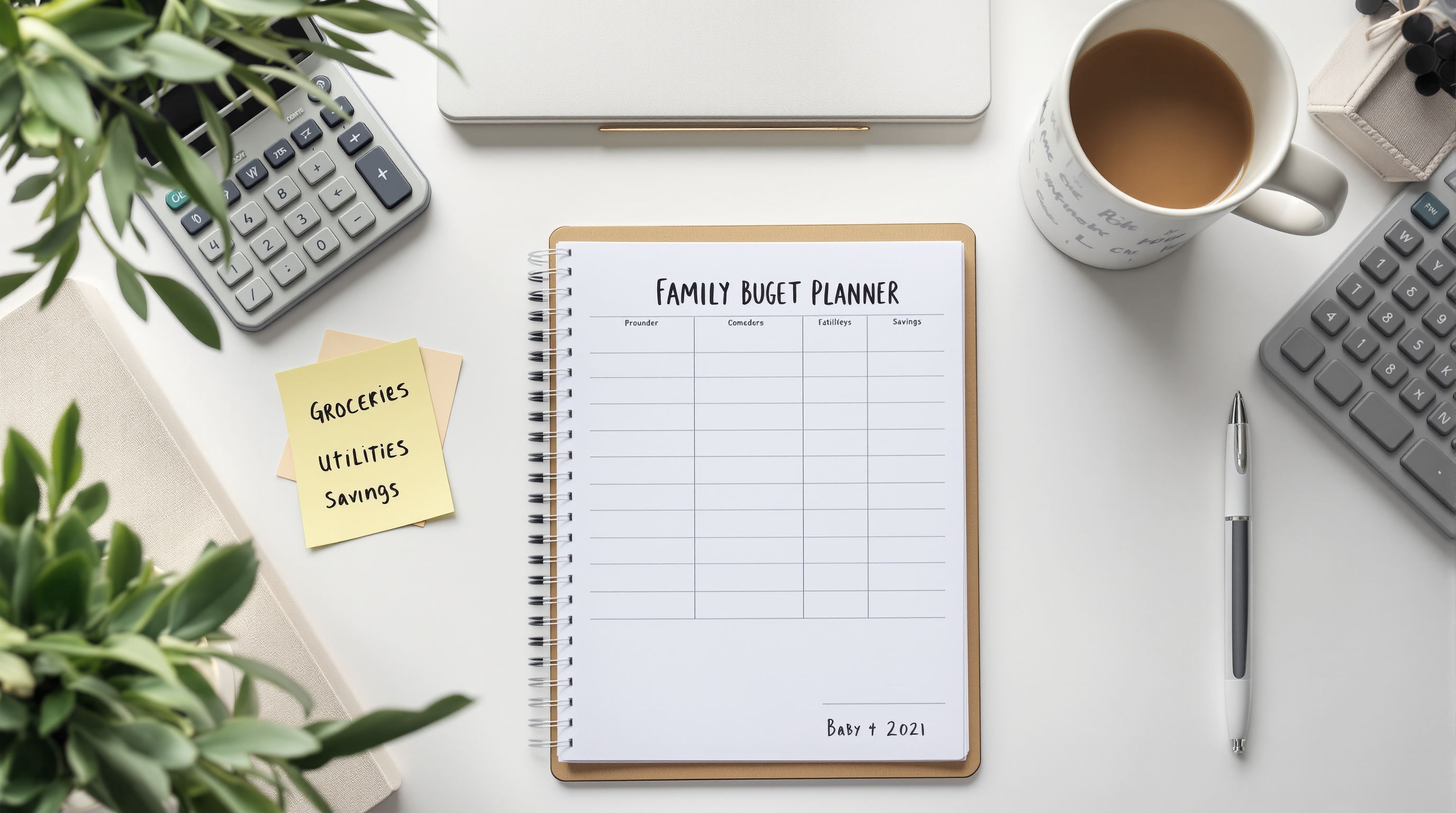 Family budget planner with categories and calculator