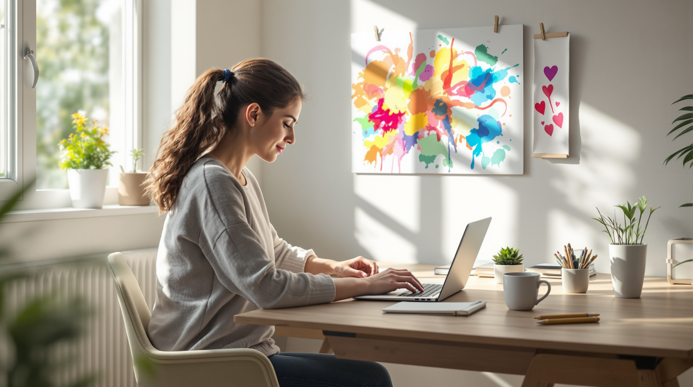 Parent working from home at desk with laptop